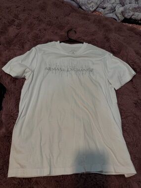 Armani Exchange White Short-Sleeve Logo Tee with Subtle Silver Graphic